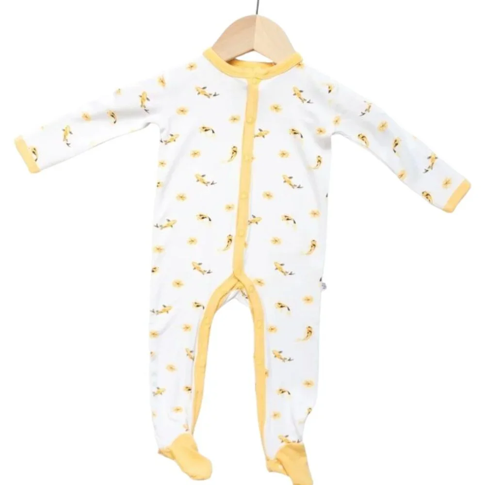 Bubble Baby Koi Print Bamboo Snap Footie Romper NWT 18-24M White & Yellow Unisex